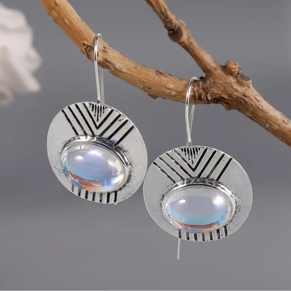 Silver and White Geometric Earrings